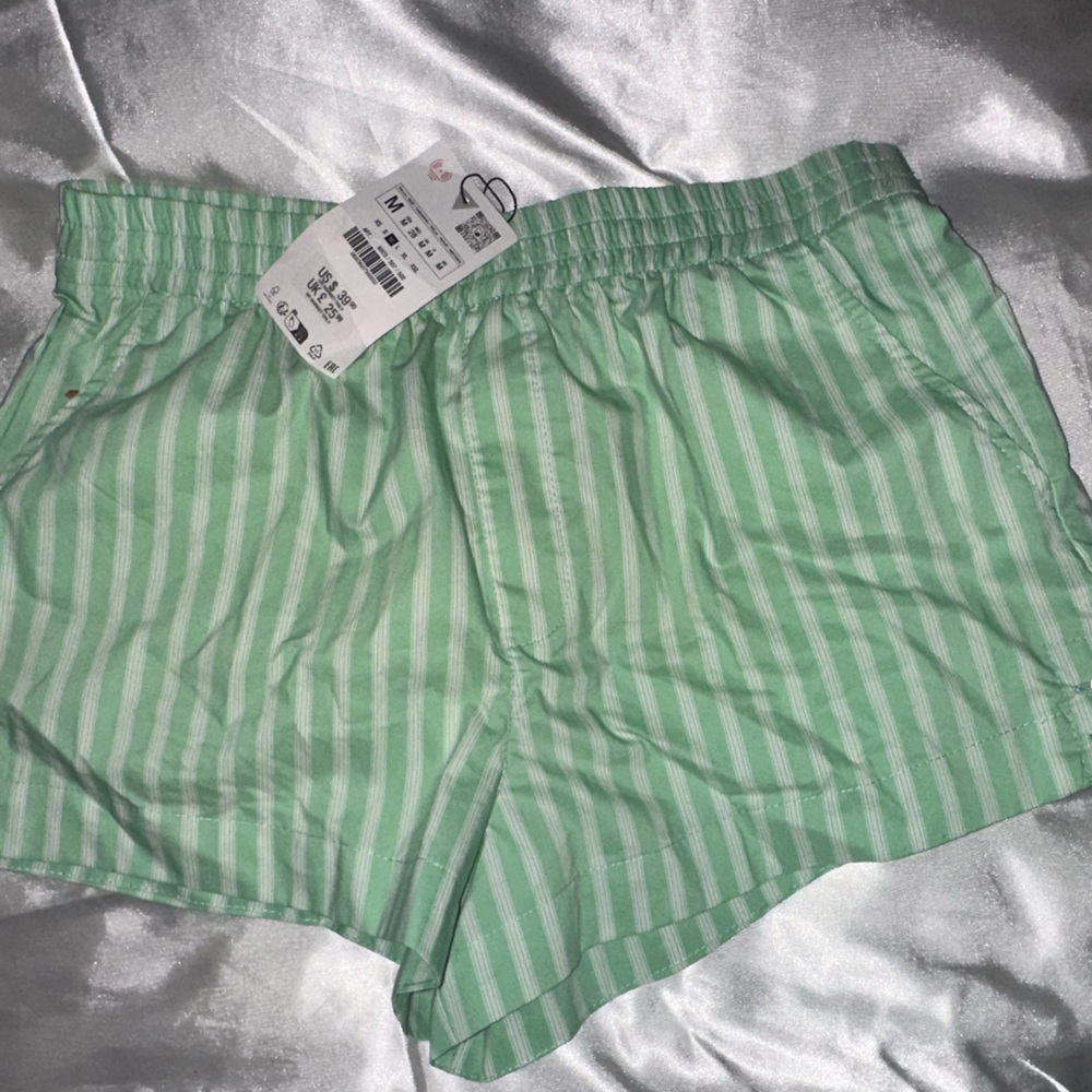 ZARA Green Striped Shorts